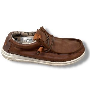 Hey Dude Wally Fish Lure‎ Shoes Men’s 8 Tobacco Brown Elastic Laces Moc Toe
